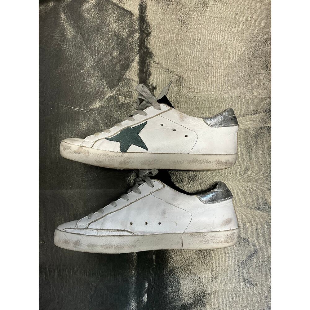 Golden Goose Superstar Sneakers White Leather Green Star Silver Heel - Picture 4 of 10